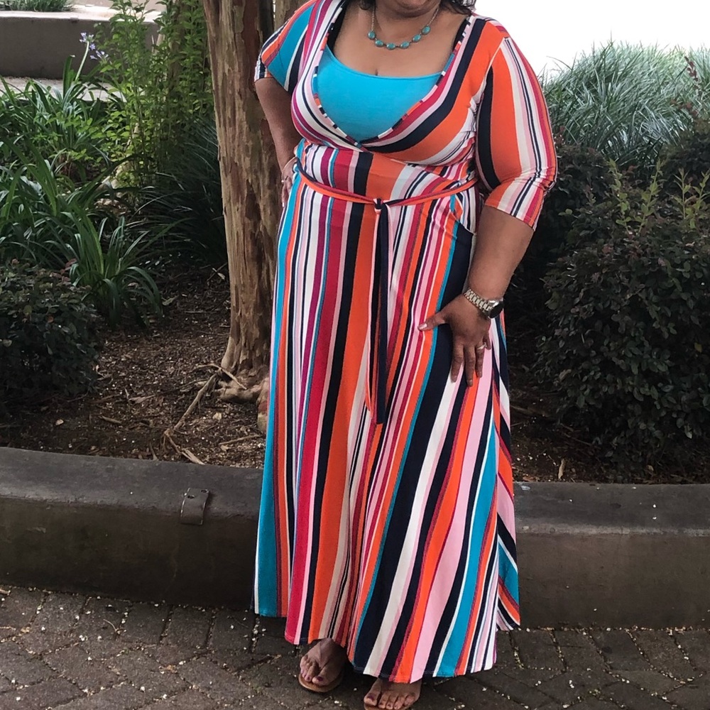 Curvy Size Stripe Colorful Maxi